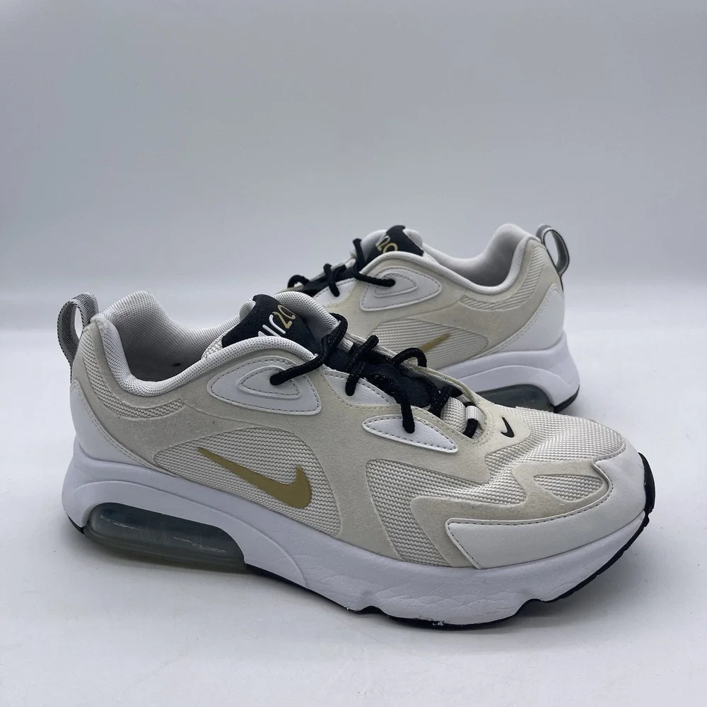 Nike Air Max 200 AT6175-102 Women's Size 10 Running Shoes 'White Metallic Gold'